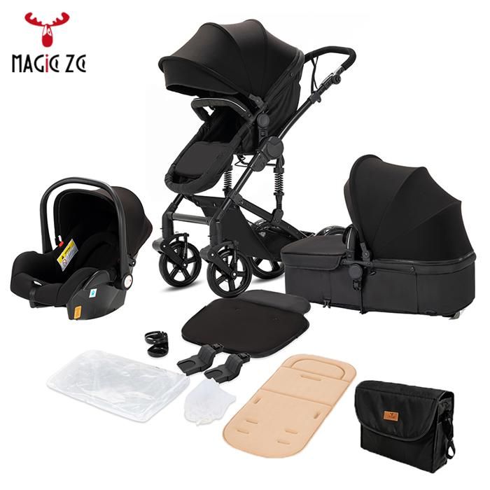Poussette 3 en 1, pliage un clic, double suspension
