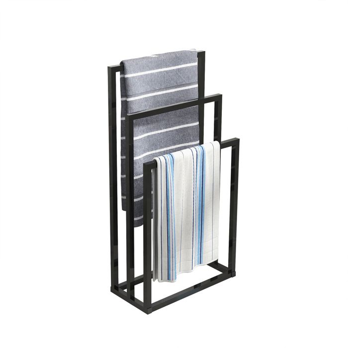 BELLEMAVE Porte-serviettes de salle de bain - Porte-serviettes sur pied 3 niveaux - Métal - Noir