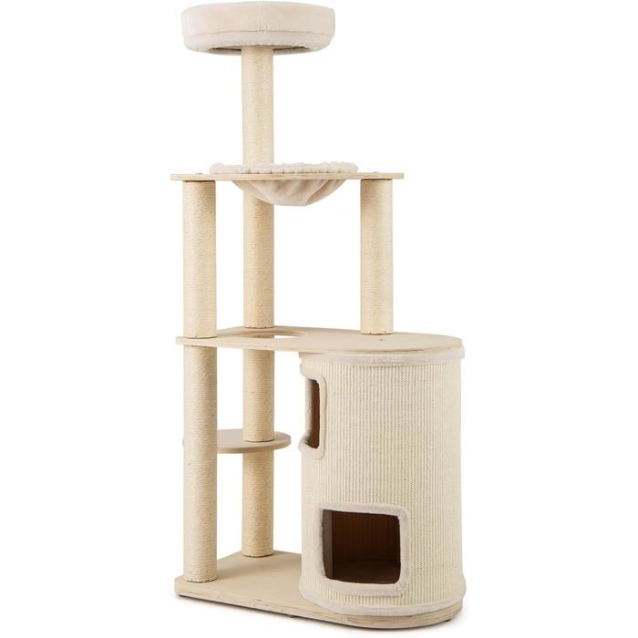 GIANTEX Arbre à Chat à Plusieurs Niveaux Hauteur 151 cm Tour à Chat en Bois avec Niche à Double Couche Perchoir Hamac Griffoi