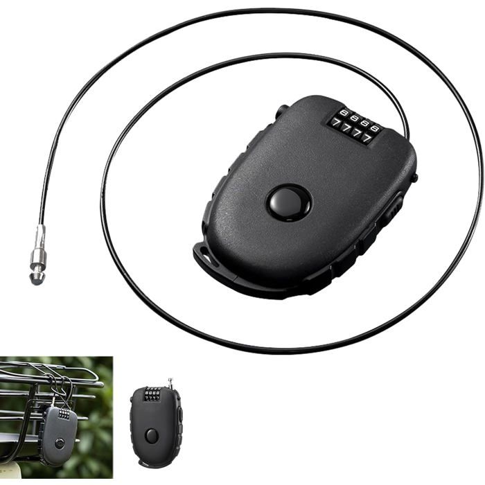 Antivol rétractable code 4 chiffres câble ABS acier inoxydable étanche pour casque moto vélo valise bagage. .