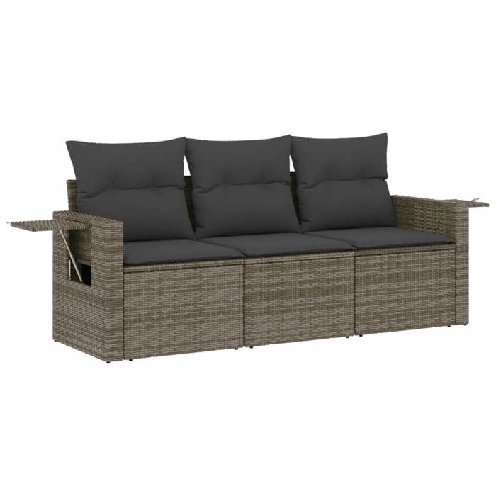 SALE 2026Meuble dExtérieur - canapés et Table dExtérieure Gris - Salon de jardin avec coussins 3 pcs gris résine tressée 26.4 K