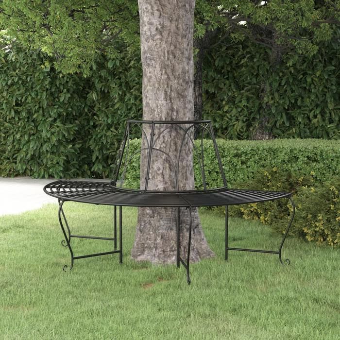 (Promo 2026)Banc de terrasse - SHIELD - Meuble dextérieur - Banquette pour balcon demi-circulaire tour darbre Ø159cm Noir Acier 8