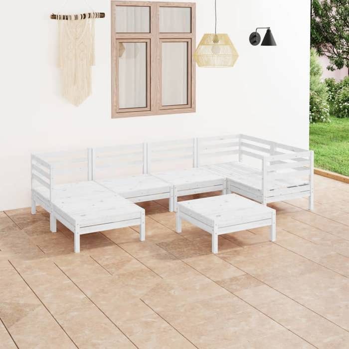 NEW 2026 Salon de jardin lot de 7 Meuble pour 6 personnes Bois de pin massif Blanc 63.5x63.5x62.5 cm S1120