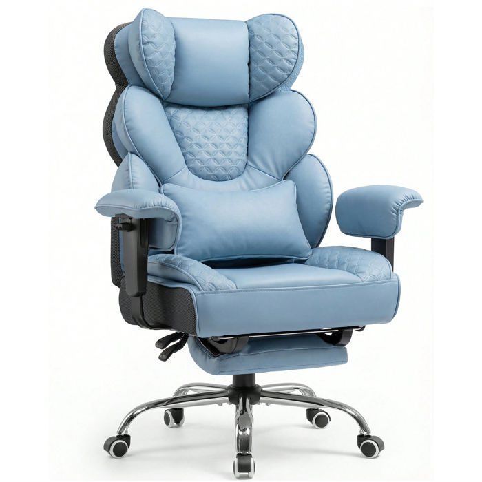 Chaise Gaming Ergonomique 180kg Support Lombaire Réglable et Repose Pieds Design Hybride Simili CuirMesh Dossier 150°