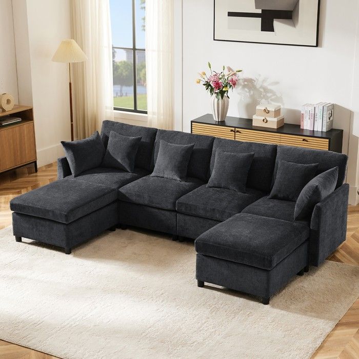Canapé dangle modulable en U Canapé panoramique 4 places chenille