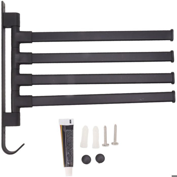 Porte-serviettes pivotant - Virex® - Noir - 2 pièces - Sans poinçon - Mural - 4 bras - Aluminium solide
