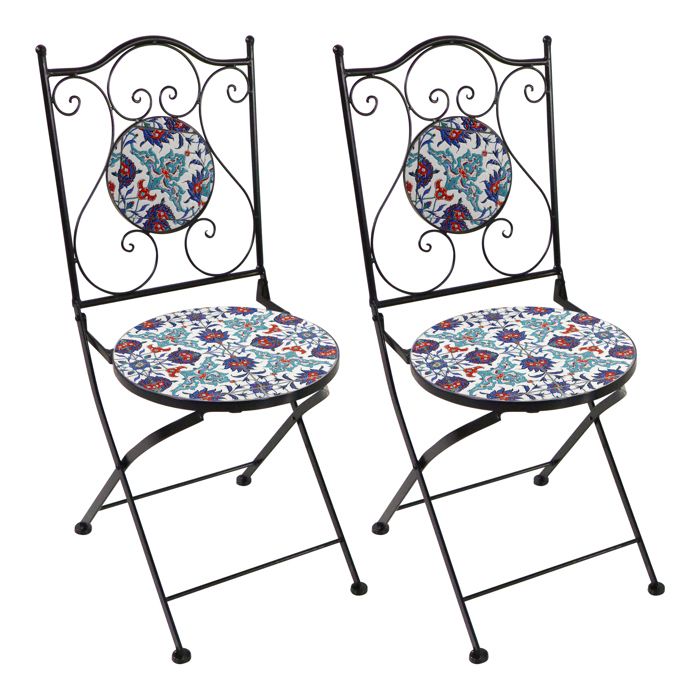 AXI Amélie 2 Chaises Bistrot Pliantes Mosaique Bleu Vif Assises Style Bistrot Chaises de Jardin pour Extérieur/Balcon/Terrasse AXI Amélie 2 Chaises Bistrot Pliantes Mosaique Bleu Vif Assises Style Bistrot Chaises de Jardin pour Extérieur/Balcon/Terrasse