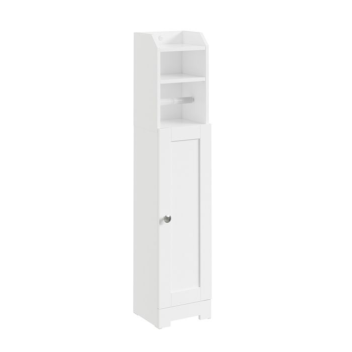 Meuble de rangement WC - SOBUY - Blanc - 3 niveaux ouverts - 20×18×95 cm - MDF - Peinture à leau - Poignée argentée