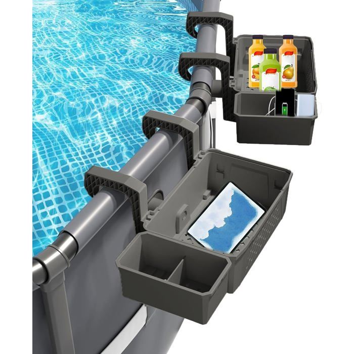 Étagère de bord de piscine au sol avec drainage panier de rangement pour serviettes et verres