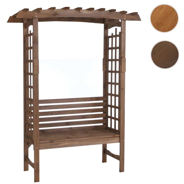 Arche à roses avec banc HWC-Q21 arche de jardin tuteur banc de jardin en bois certifié MVG 201 x 160 x 60 ~ brun foncé