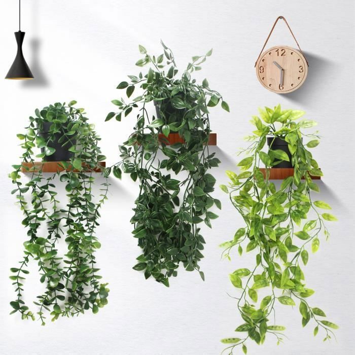 3Pcs Plante Tombante Artificielle avec Pot Lierre Artificielle Fausse Plante pour Célébration Cuisine Jardin Bureau