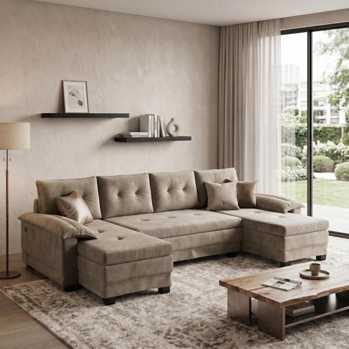 Canapé modulable FurnitureR 278 cm U-Form convertible avec lit USB accoudoirs amovibles chenille – Camel Canapé modulable FurnitureR 278 cm U-Form convertible avec lit USB accoudoirs amovibles chenille – Camel