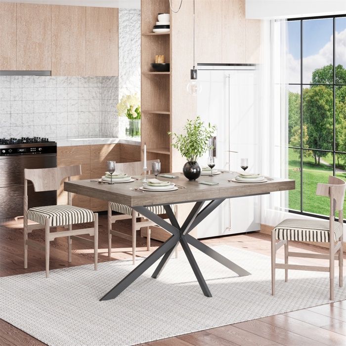 Table à Manger Extensible Rétro - 140-180x80x76 cm - Table de Salon avec Rangement Caché et Pied en X - Gris