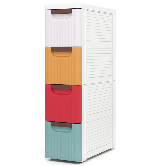 COSTWAY Commode Étroite avec 4 Tiroirs avec Roues Intégrées pour Salle de Bain Studio & Salon 42 x 19 x 74 cm Coloré COSTWAY Commode Étroite avec 4 Tiroirs avec Roues Intégrées pour Salle de Bain Studio & Salon 42 x 19 x 74 cm Coloré
