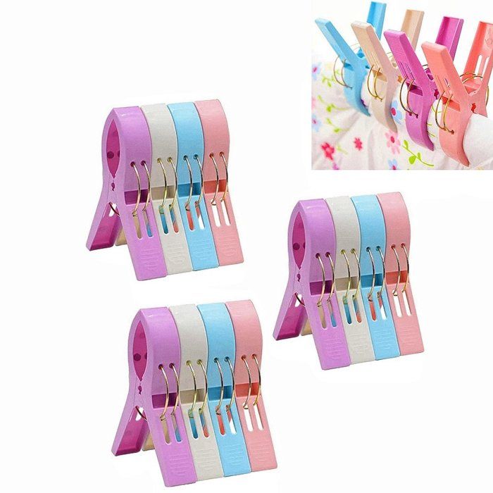 Pinces À Linge XL Antidérapantes Lot De 12 Clips Fixation Pour Serviettes Couette Draps Plastique Couleurs Assorties