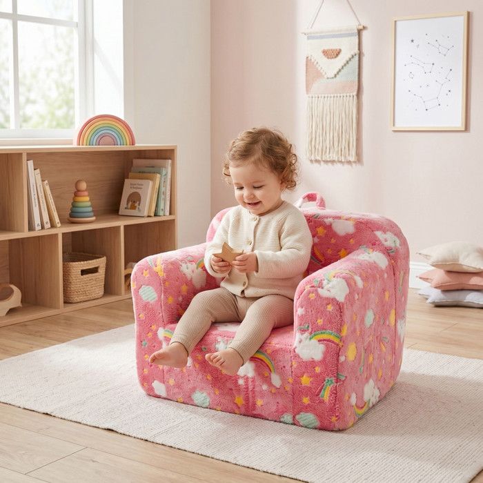 NuvlaGu - Chaise pliante pour tout-petits - Canapé enfant - Fauteuil inclinable confortable pour bébé - Doux - Rose