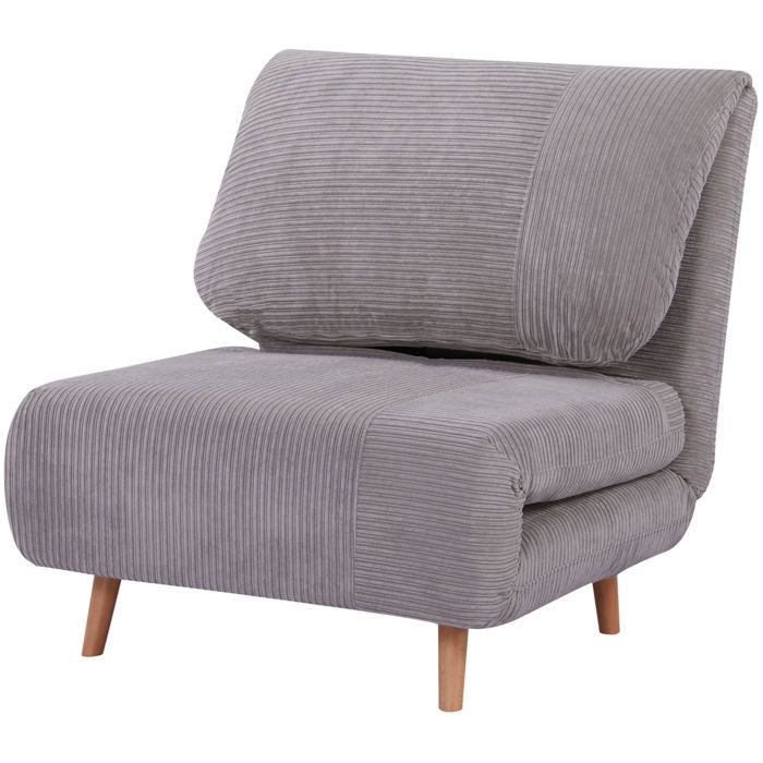 ELVORIN Fauteuil convertible 2 en 1 1 place 82 x 89 x 83 cm lit 193 x 82 x 28 cm gris clair dossier réglable