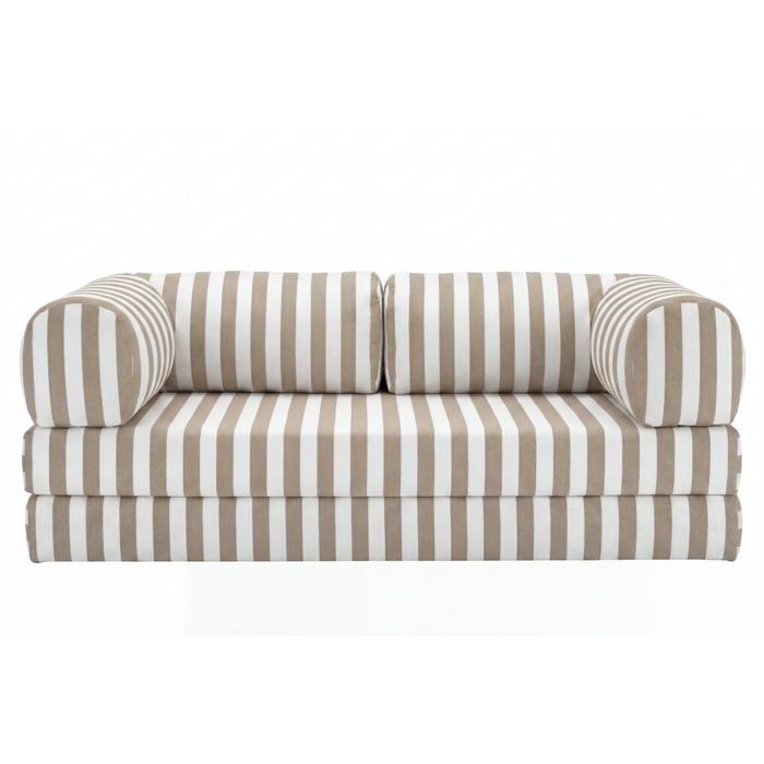 COSIMA - Canapé droit tissu rayé 3 places Beige COSIMA - Canapé droit tissu rayé 3 places Beige