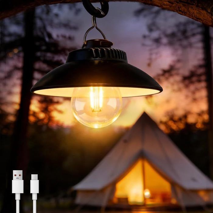 Lanterne Camping Rechargeable Rétro Lampe Camping LED Portable 2 Modes déclairage IPX4 Étanche Lampe de Tente Blanc Chaud