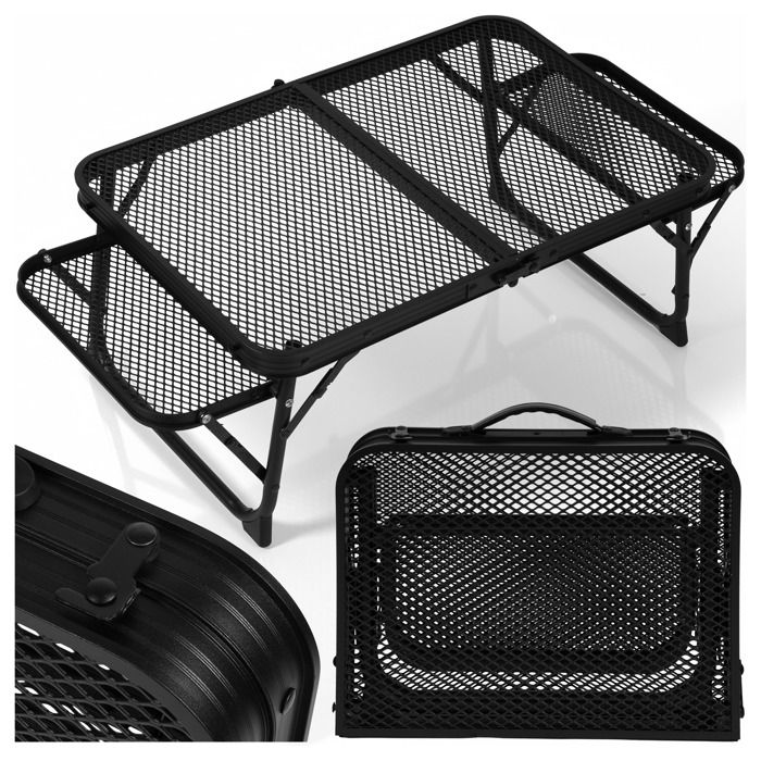 Table de camping pliante dans une valise avec étagères latérales FLIP 70 Noire