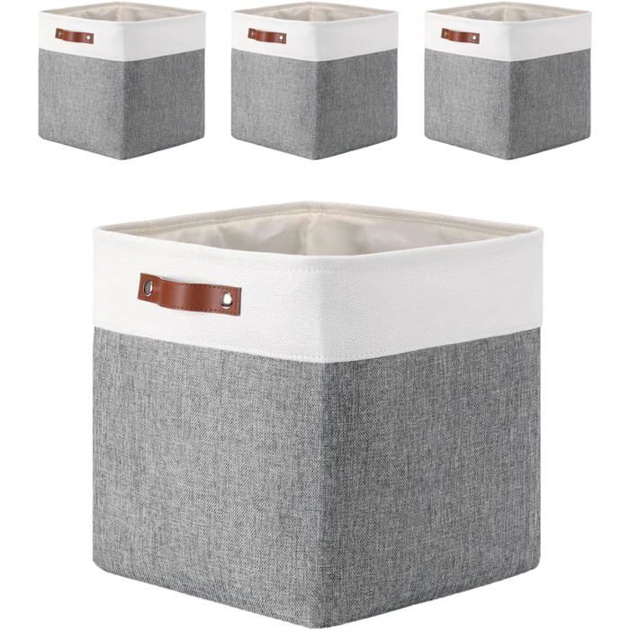 Lot de 4 boîtes de rangement en tissu - cubes pliables lavables 30 x 30 x 30 cm gris et blanc 10 kg