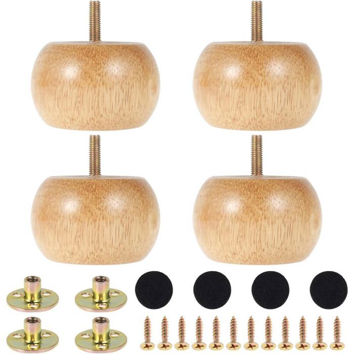 Lot De 4 Pieds De Meubles En Bois Massif De 5Cm Avec 4 Vis Pieds Ronds En Chignon Pour Meubles Chaises Tables Meubles De Rec[IN80]