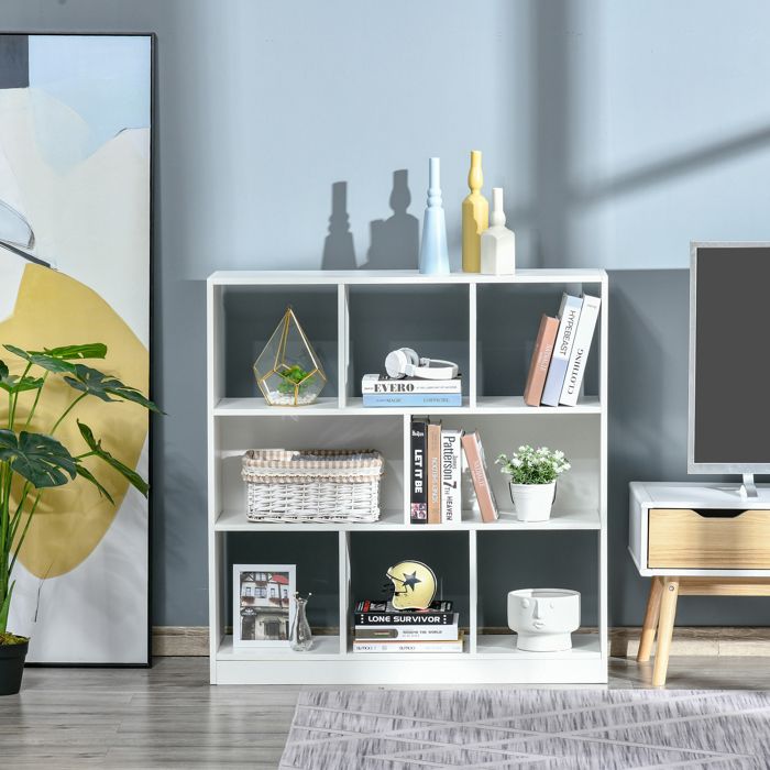 Bibliothèque meuble de rangement 3 niveaux 8 étagères en MDF 97 5 x 30 x 100 cm blanc