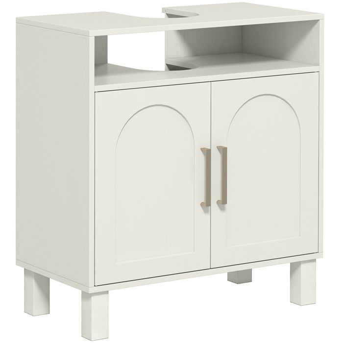 Meuble sous lavabo à placard 2 portes avec étagère intérieure réglable en 5 positions cuisine ou salon 60 x 30 x 63 cm blanc mat
