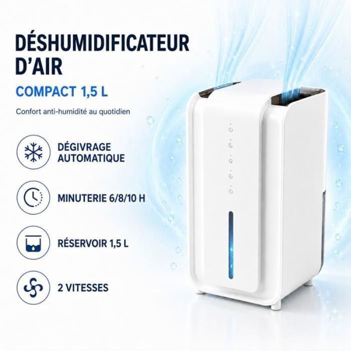 Déshumidificateur d’Air Électrique 1 5 L Absorbeur d’Humidité Mode Nuit deshumidificateur d air anti moi DESHUMIDIFICATEUR D AIR