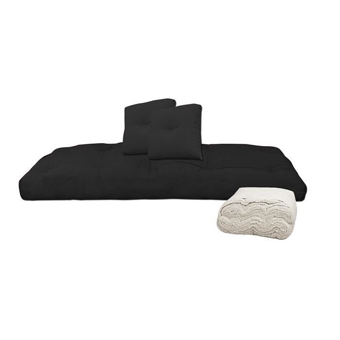 futon en coton, couleur noir, 80x200x13 cm