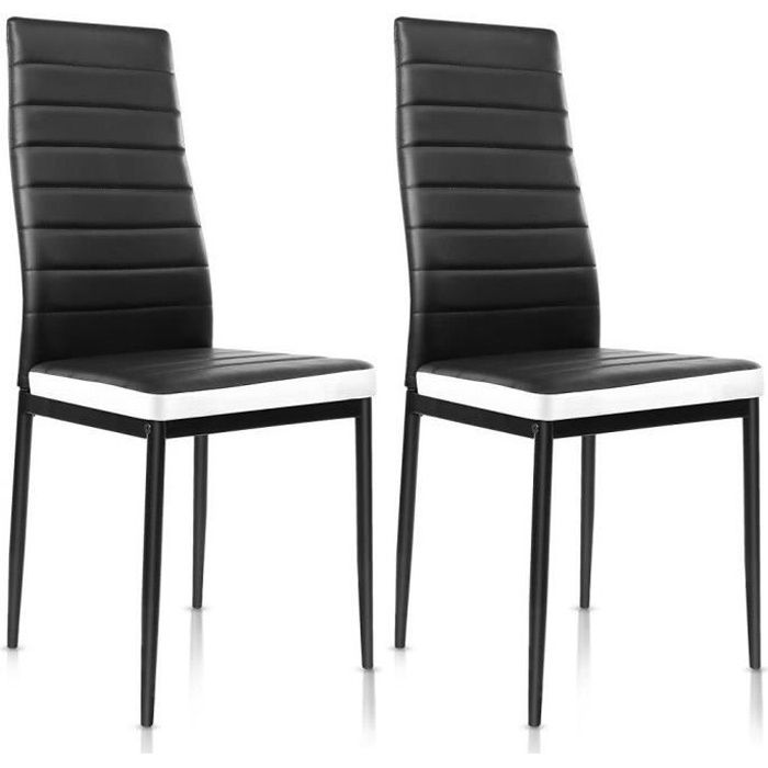 AKALNNY Lot de 2 chaises de salle à manger en cuir PU noir et blanc