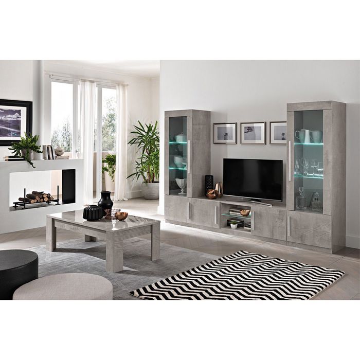 CLARK - Ensemble Salon Complet Effet Marbre Meuble TV et Vitrines avec Leds + Table Basse CLARK - Ensemble Salon Complet Effet Marbre Meuble TV et Vitrines avec Leds + Table Basse