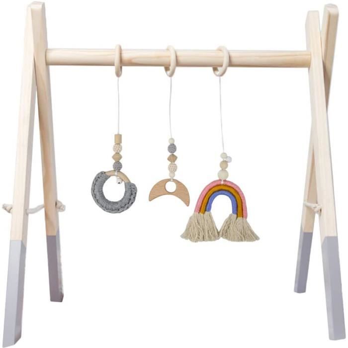 Mentin Portique Eveil en Bois, Arche de Jeux pour Bébé en Bois avec Jouets,  Centre d'activités Jouet Fitness Gym Jouet Pliable (Gris - Cdiscount  Puériculture & Eveil bébé