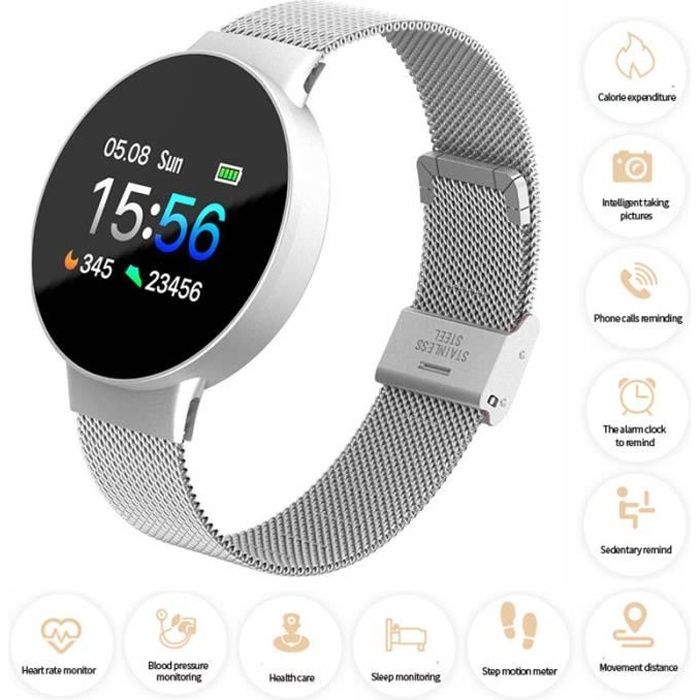 Montre Connectée Femmes Homme Etanche IP67, Sport GPS Cardio Fitness  Tracker d'Activité Podometre Calories pour Android IOS-Noir