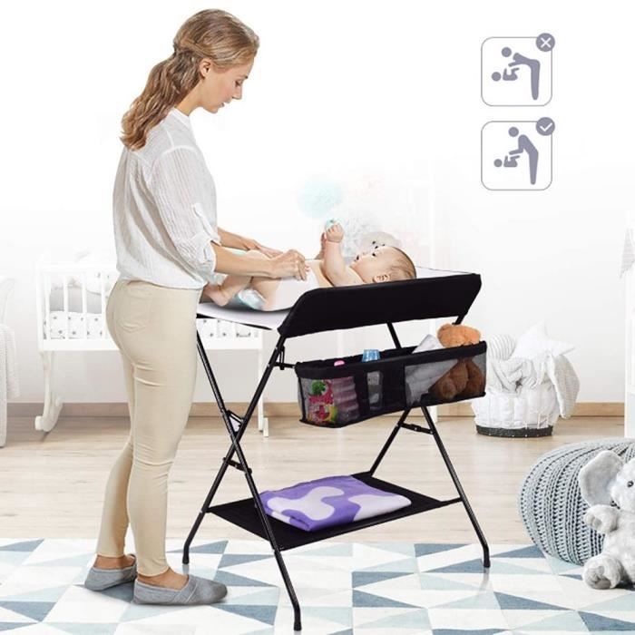 Table à Langer Pliante FIRNOSE - Noir - Hauteur réglable - Charge Max 25KG
