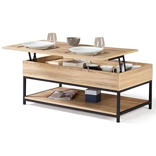 Table Basse Plateau relevable intégral Detroit et étagère inférieure