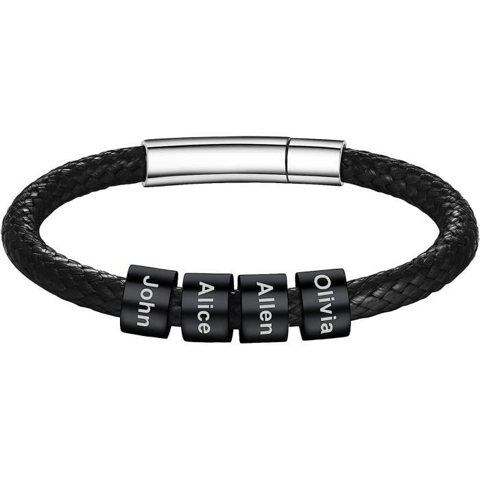 Bracelet Homme "To My Son" En Cuir Tressé Noir - Bijou Sentimental Pour Père - Cadeau Personnalisé
