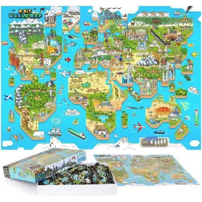 Bopster - 8 Bit Design World Map Puzzle- 1 000 pièces - Cdiscount Jeux ...