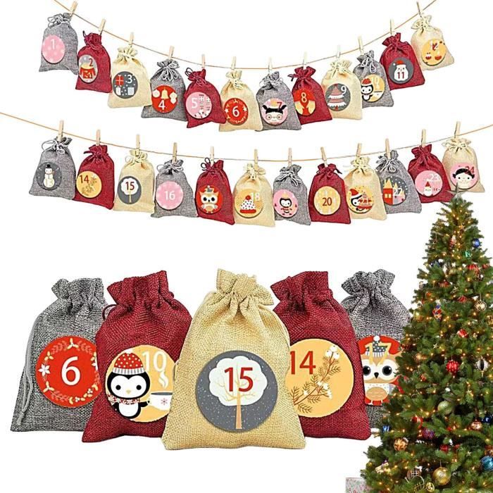 Calendrier De L’Avent En Tissu à Remplir Soi-même – 24 Sachets + 2 Guirlandes LED – Idée DIY Noël 2025 - 5