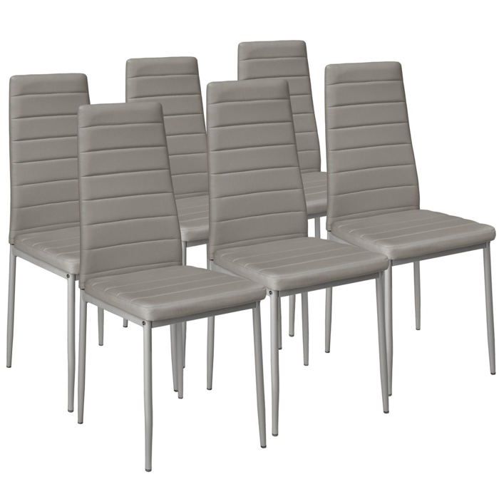 Lot de 6 chaises siège de salon cuisine salle à manger design carré élégant gris 08_0000173