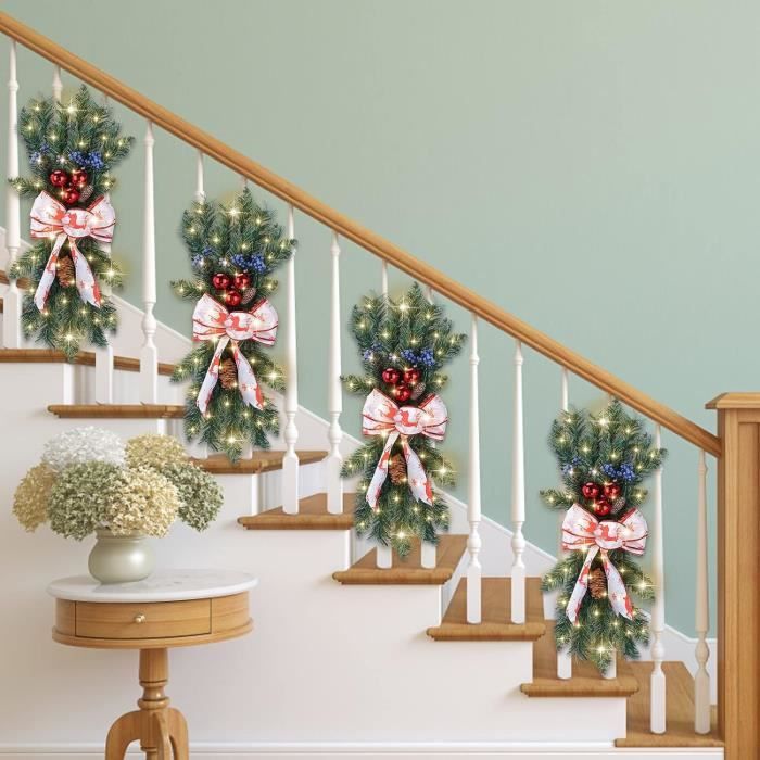 Guirlande Noël Goutte D'Eau Artificielle - Lot De 2 Décorations Porte Ou Intérieur Avec Baies Rouges - 55x35 Cm