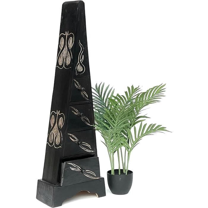 Boîte Bois Vintage Forme Pyramide - Hauteur 13 Cm