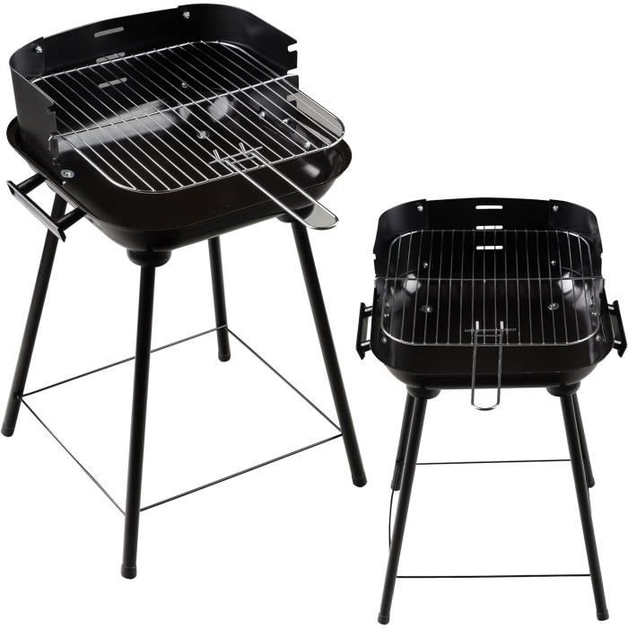 ZICHOUYING Barbecue Au Charbon De Bois Robuste, Carré Et Amovible Pour L' Extérieur, Grille De Cuisson Rotative 360° Et Debout Avec Roues Pour Camping