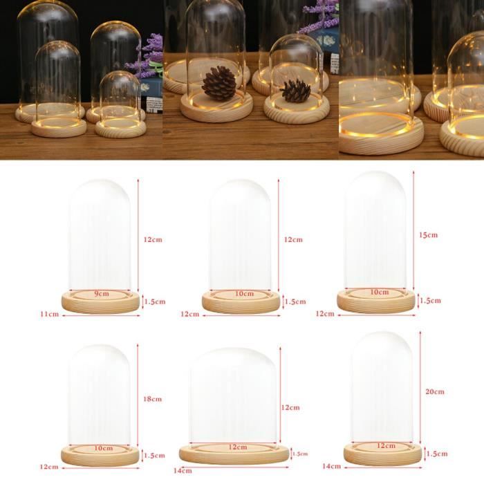 Cloche En Verre Avec Base En Bois - Dôme D'affichage 15 Cm De Large, 40 Cm De Haut, Pour Protéger Et Mettre En Valeur Objets Précieux