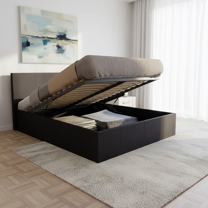 Lit coffre 160x200 BARCELONA + 1 sommier / Noir Lit coffre 160x200 BARCELONA + 1 sommier / Noir