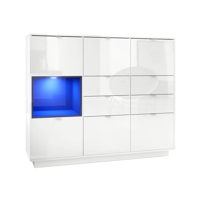Vladon Buffet haut Armoire Metro V2 en Blanc haute brillance - Façades en Blanc haute brillance avec une insertion en Noir haute Vladon Buffet haut Armoire Metro V2 en Blanc haute brillance - Façades en Blanc haute brillance avec une insertion en Noir haute