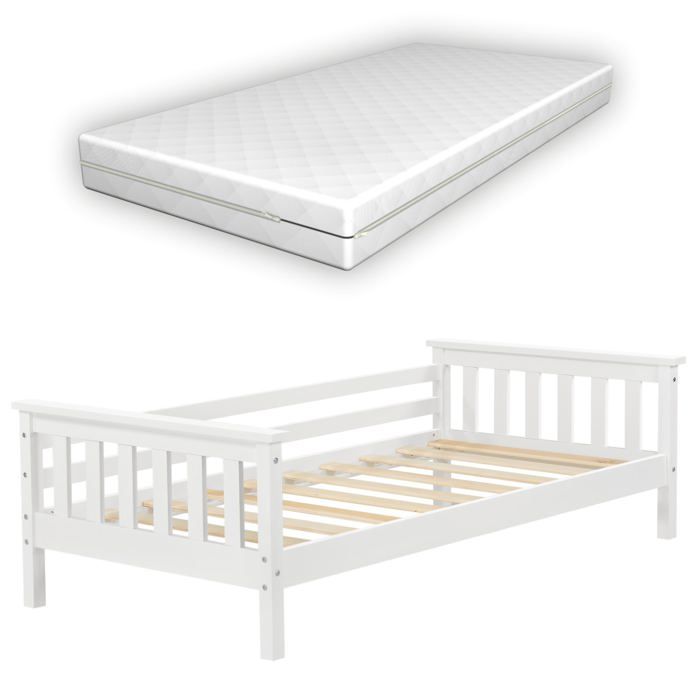 Lit pour enfant avec matelas et sommier a lattes en bois de pin naturel 80 x 160 cm 03_0005453