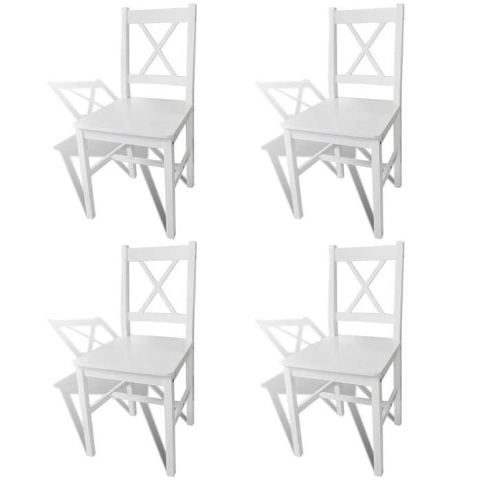 Lot de 4 chaises de salle a manger cuisine design simple en bois de pin blanc CDS021232