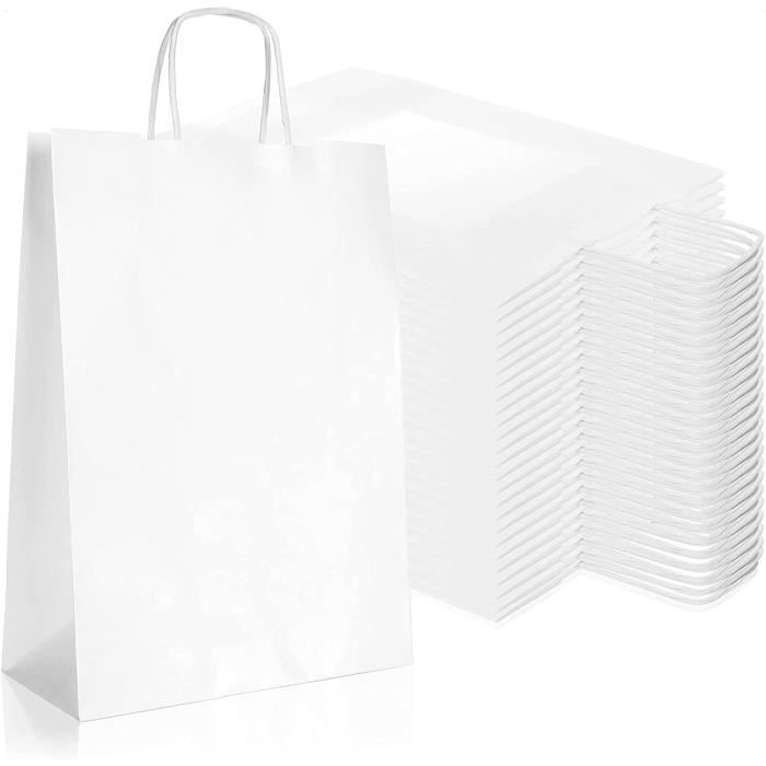 Ensemble De 8 Sacs Cadeaux Blancs Avec Ruban Argent Et Poignées - Parfaits Pour Noël, Mariage Et Anniversaire 30x20x10cm