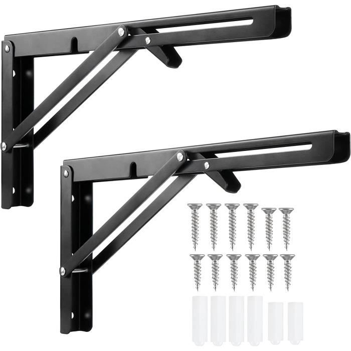 Equerre Pliante,2pcs Étagère Murale Pliante,Support Etagere Murale,Support Console Pliable En Acier Inoxydable Pour Table Pliante Murale Etageres Charge Maximale 50kg Argent 200mm 89793433